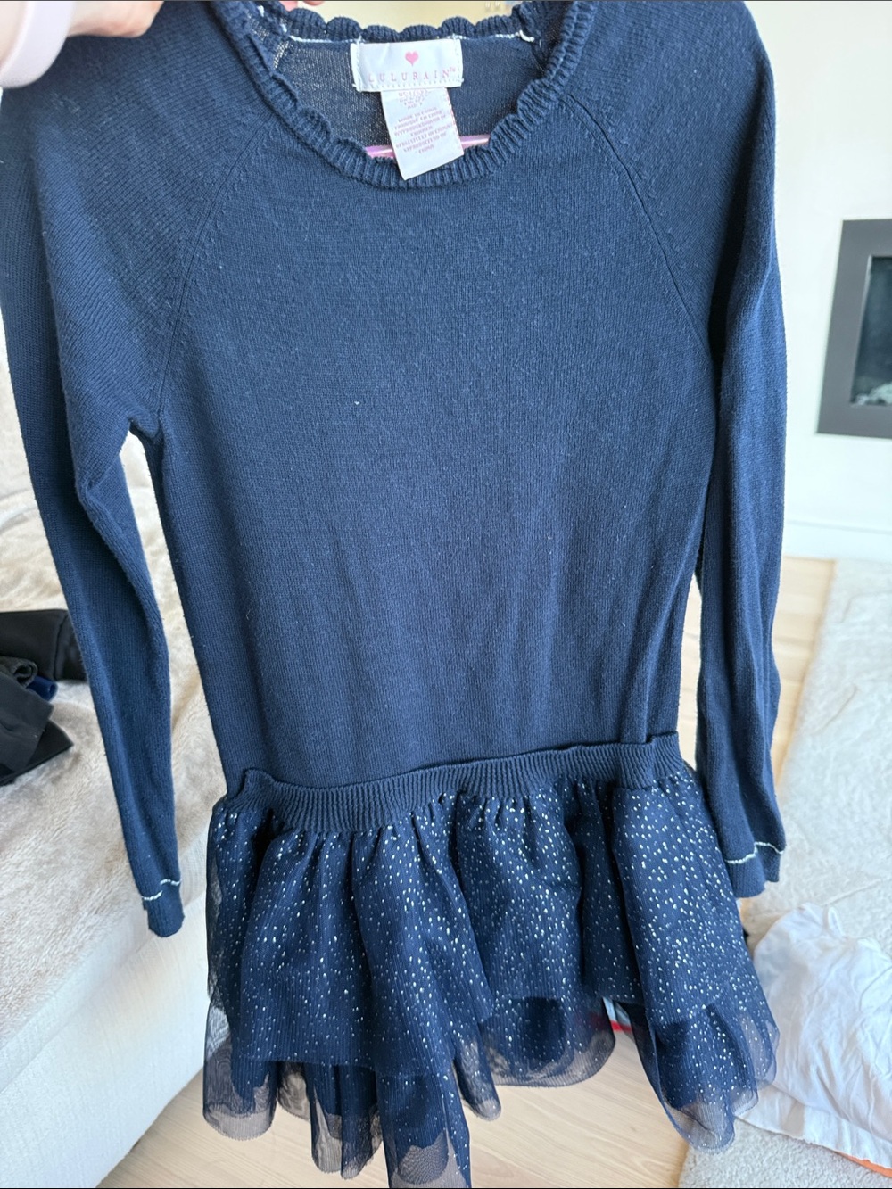 Navy Sparkle Tulle Skirt Knit Dress for Kids
